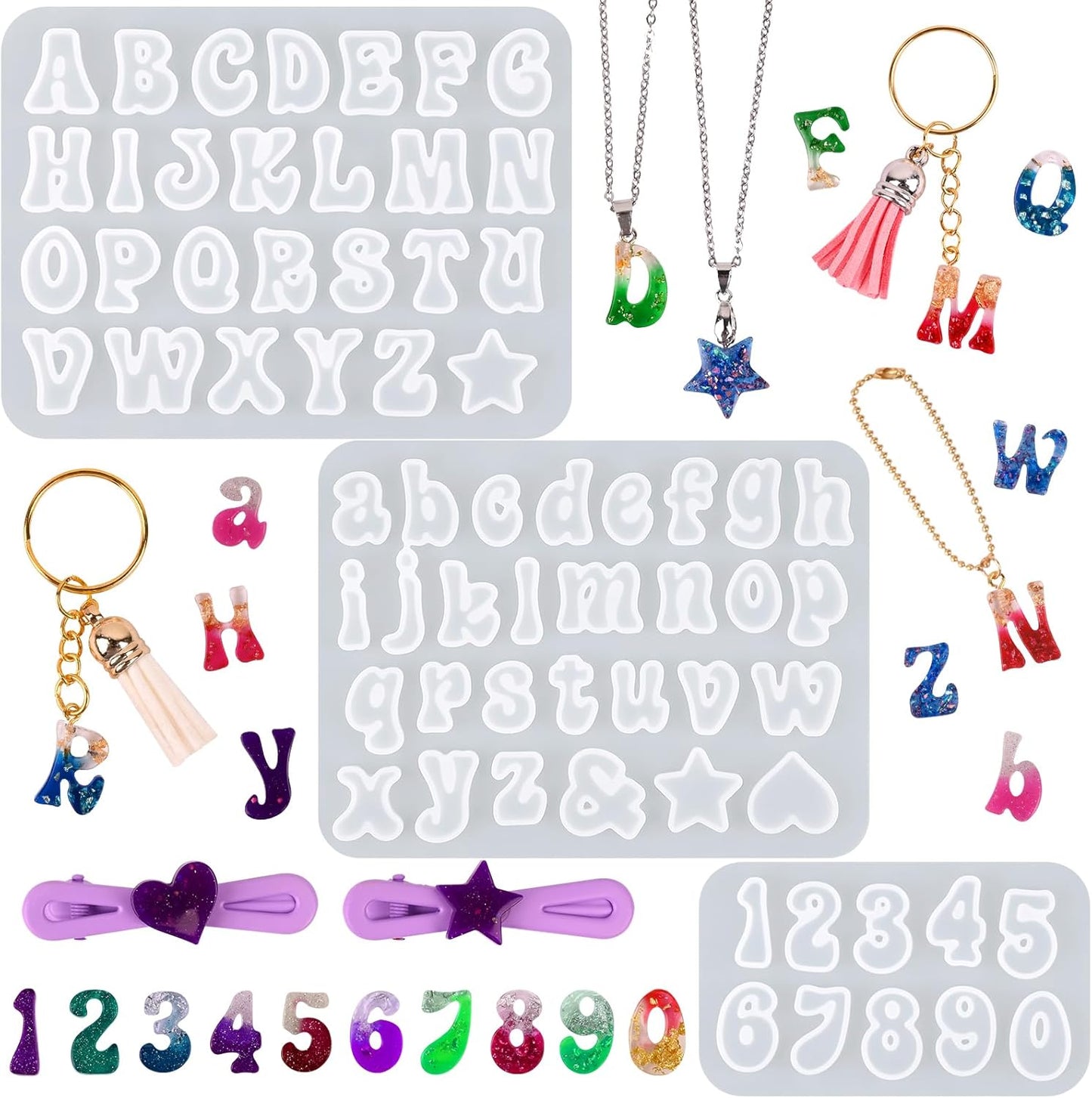 Actvty Mini Alphabet Resin Molds - 3Pcs Letter Molds for Epoxy Casting Small Number Alphabet Silicone Mold for DIY Earring Necklace Pendant Jewelry Resin Crafts Decor