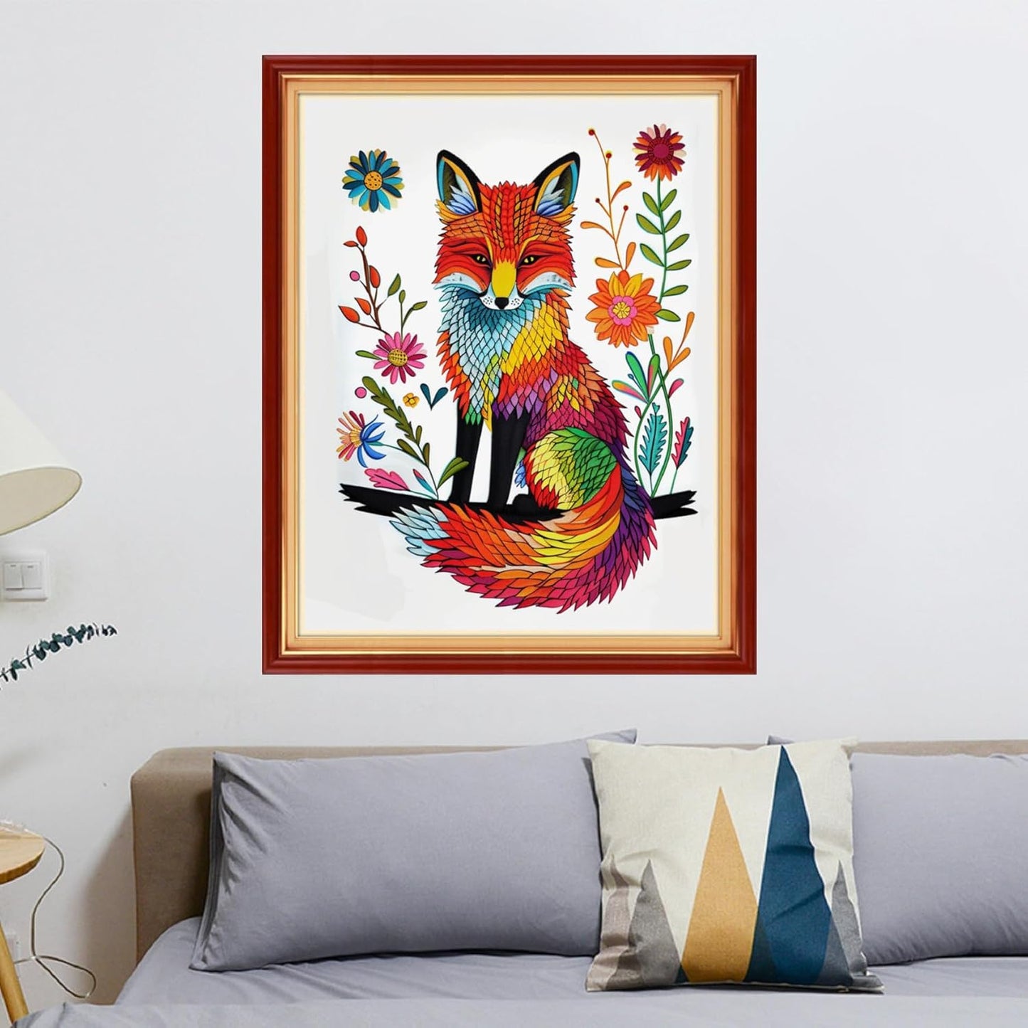 Redxing Stamped Cross Stitch Kits - Beach Night Landscape - Fox Flower - 16x20 inches - For All Ages - Unisex - Modern Animal Theme - Pre-printed Fabric, High-definition Drawing, Sufficient Thread