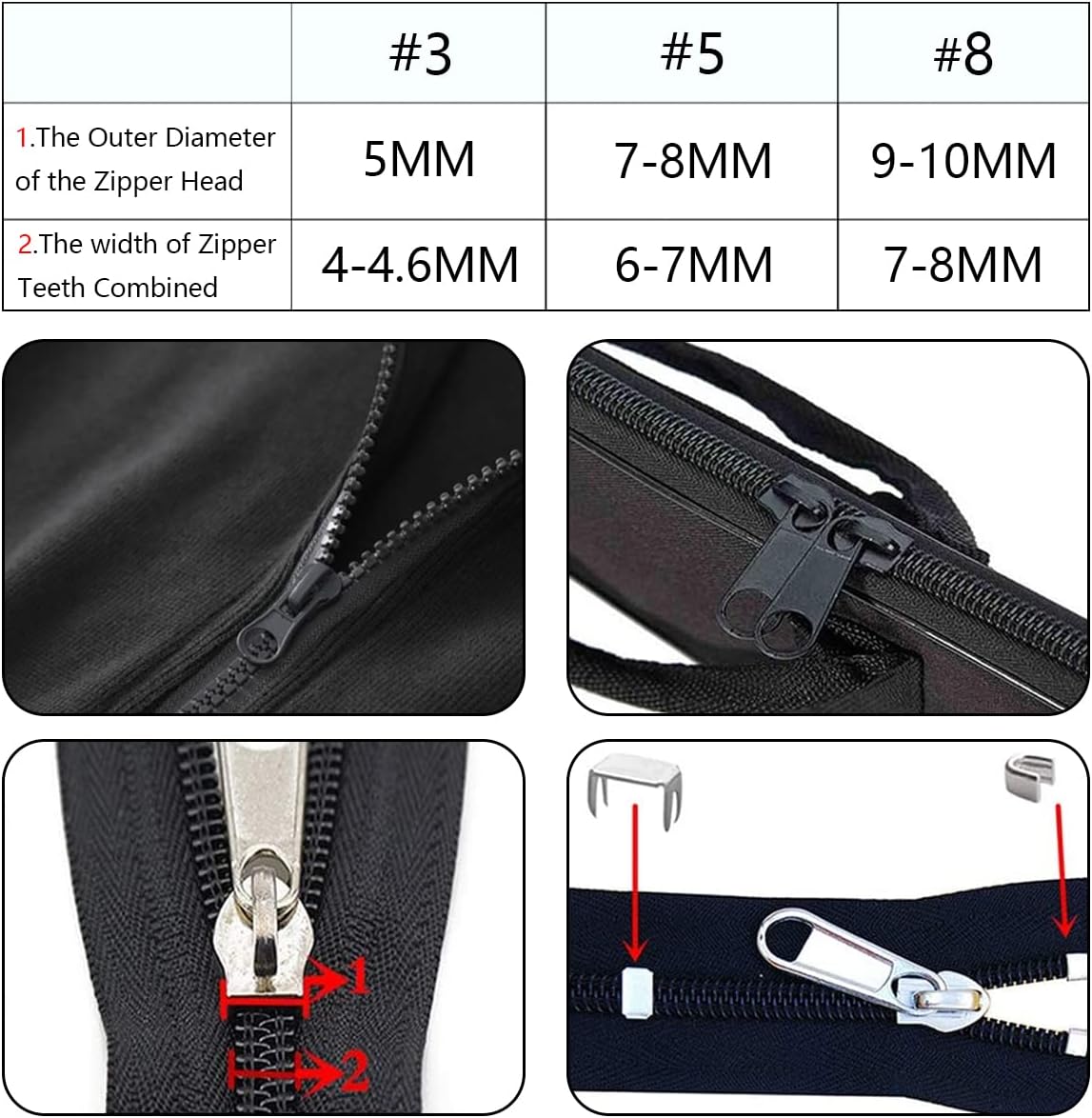 252Pcs Zipper Repair Kit, Zipper Replacement Zipper Pulls, Zipper Fix Replacement Zipper Slider Set with Installation Pliers for Jacket Backpack Luggage Sleeping Bag #3#5#8 Silver and Black