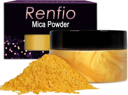 Renfio 100g Mica Powder Pigment, Metallic Natural Dye Mineral Pearl Shimmer Epoxy Resin Dye for Painting Soap Making Slime Bath Bombs 3.5 Oz - Light Gold