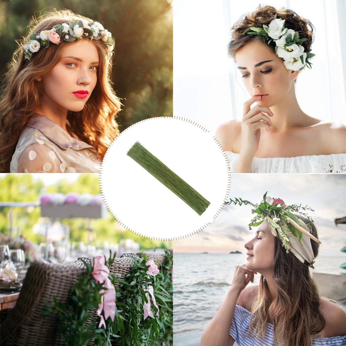 CCINEE 26 Gauge Dark Green Floral Wire Stem for Flower Arrangement Craft Supply,16 Inch,200PCS