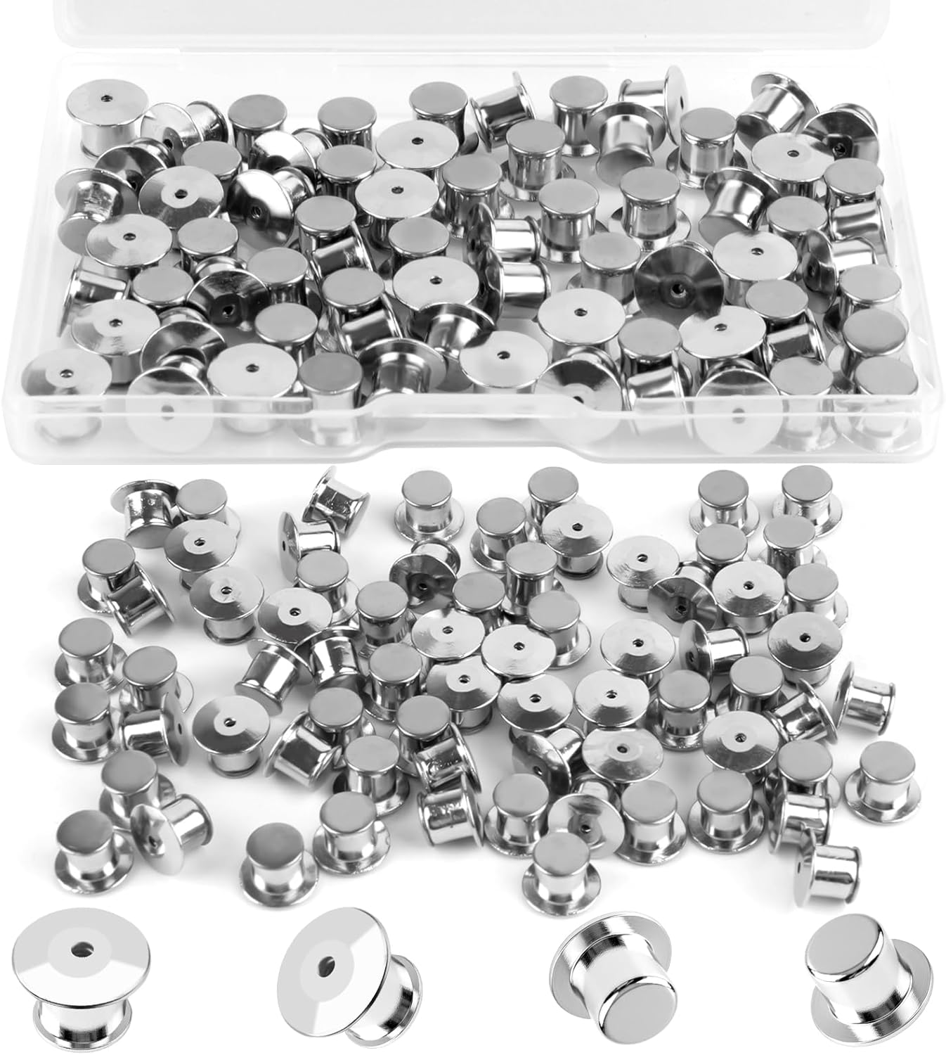 70 PCS Locking Pin Backs, Metal Pin Locks Locking Pin Keeper Clasp for Enamel Pins, Secure Pin Backings for Badge, Collectibles, Clothes Brooch Lapel (Silver)