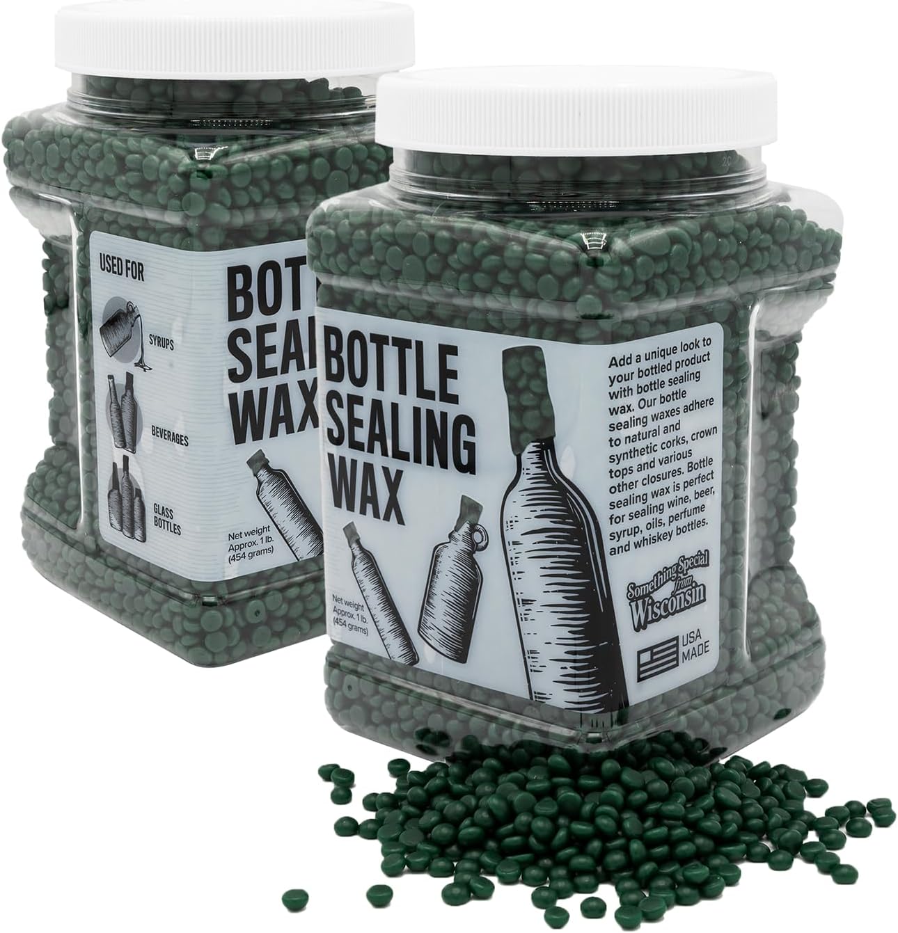 Blended Waxes, Inc. Bottle Sealing Wax, Pastille Wax Seal Beads For Wine, Beer, and Liquor Bottle Sealing, Seals Between 25-30 Bottles, 1 lb, Green