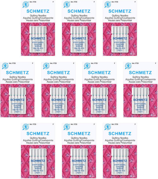 SCHMETZ Quilting Needles - Size 75/11, 5-Needle Cards, Pack of 10