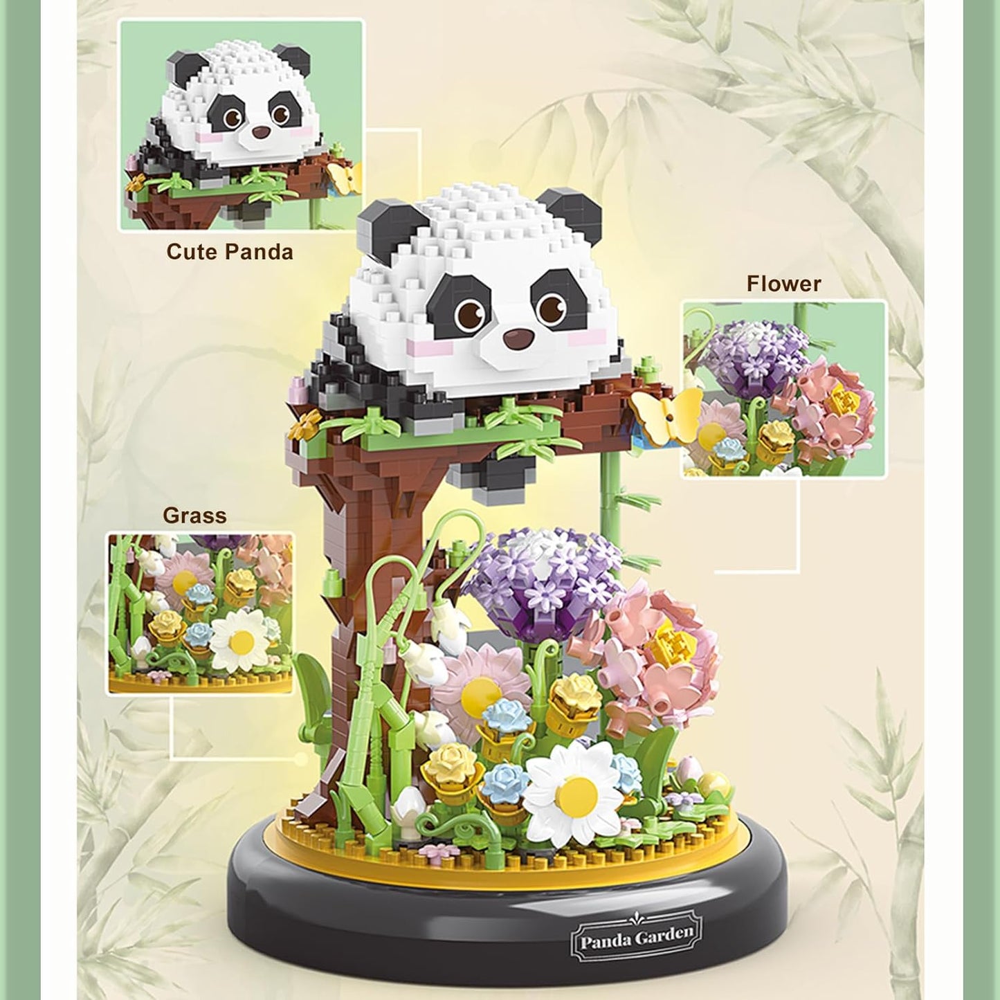 Panda Flower Building Set for Adult Plant Friend Set Bonsai Tree Party Favors for Kids Animal Building Blocks Valentines New Year Easter Birthday Gift for Boys Girls Age 6-12+(Panda Flowers)