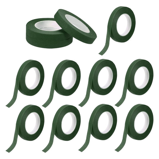 MECCANIXITY 12 Rolls Floral Tapes, 30 Yard x 1/16 in Florist Crepe Flowers Bouquets Tape Adhesive Waterproof for Flower Arranging Wrapping, Dark Green
