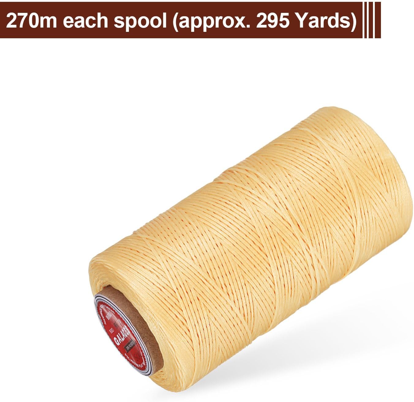 uxcell Flat Leather Sewing Waxed Thread, 270m / 295 Yards Polyester Wax String, 150D Wax Stitching Cord for Leather Crafts, Bookbinding, Bracelets Braided, Yellow Brown