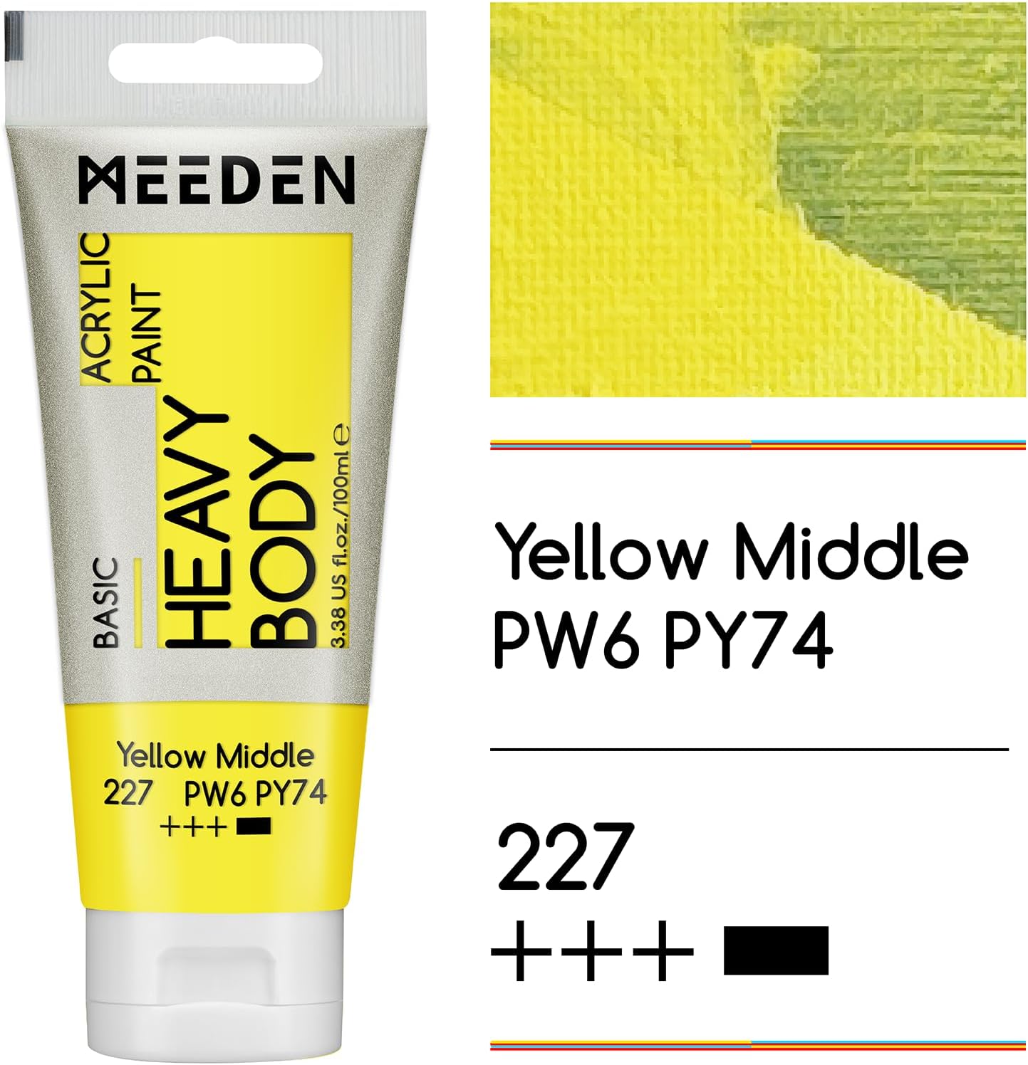 MEEDEN Acrylic Paint Yellow Middle: 100ml/3.38oz Heavy Body Acrylic Paint Tube Bundled with Additional Titanium White Color for Art Craft Painting