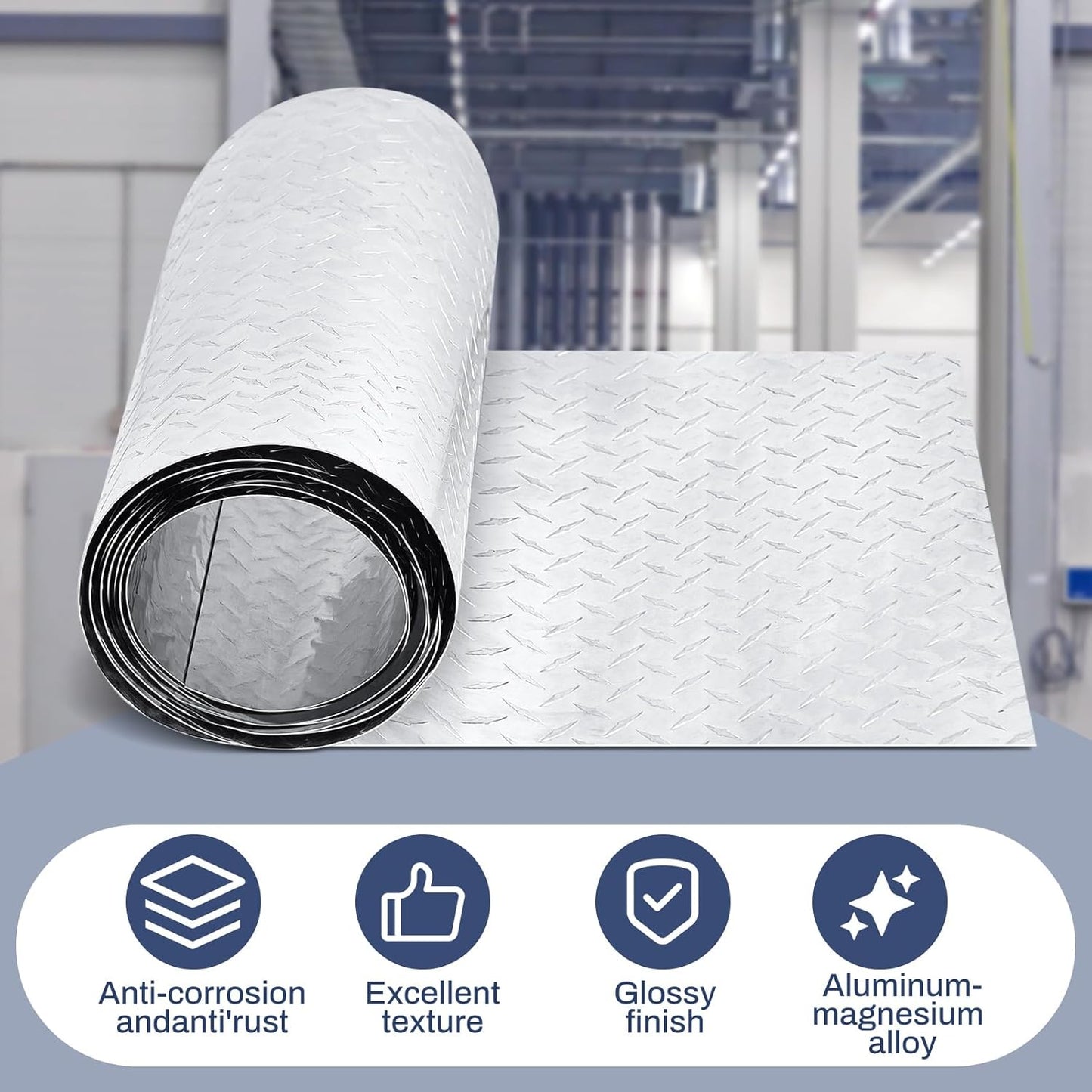 Diamond Plate Sheet Metal Heavy Duty Tread Aluminum Sheet Diamond Tread Plate for Wall Covering, Cargo Trailer, RV and More(120 × 10 Inch,Silver)