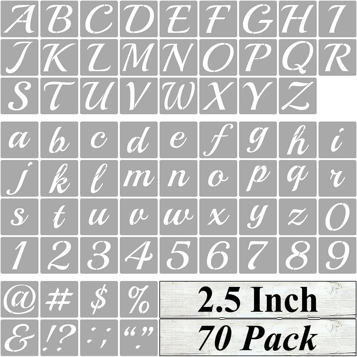 2.5 Inch Alphabet Letter Stencils for Painting - 70 Pack Letter and Number Stencil Templates with Signs for Painting on Wood, Reusable Cursive Letters Stencils for Chalkboard Wood Signs & Wall Art