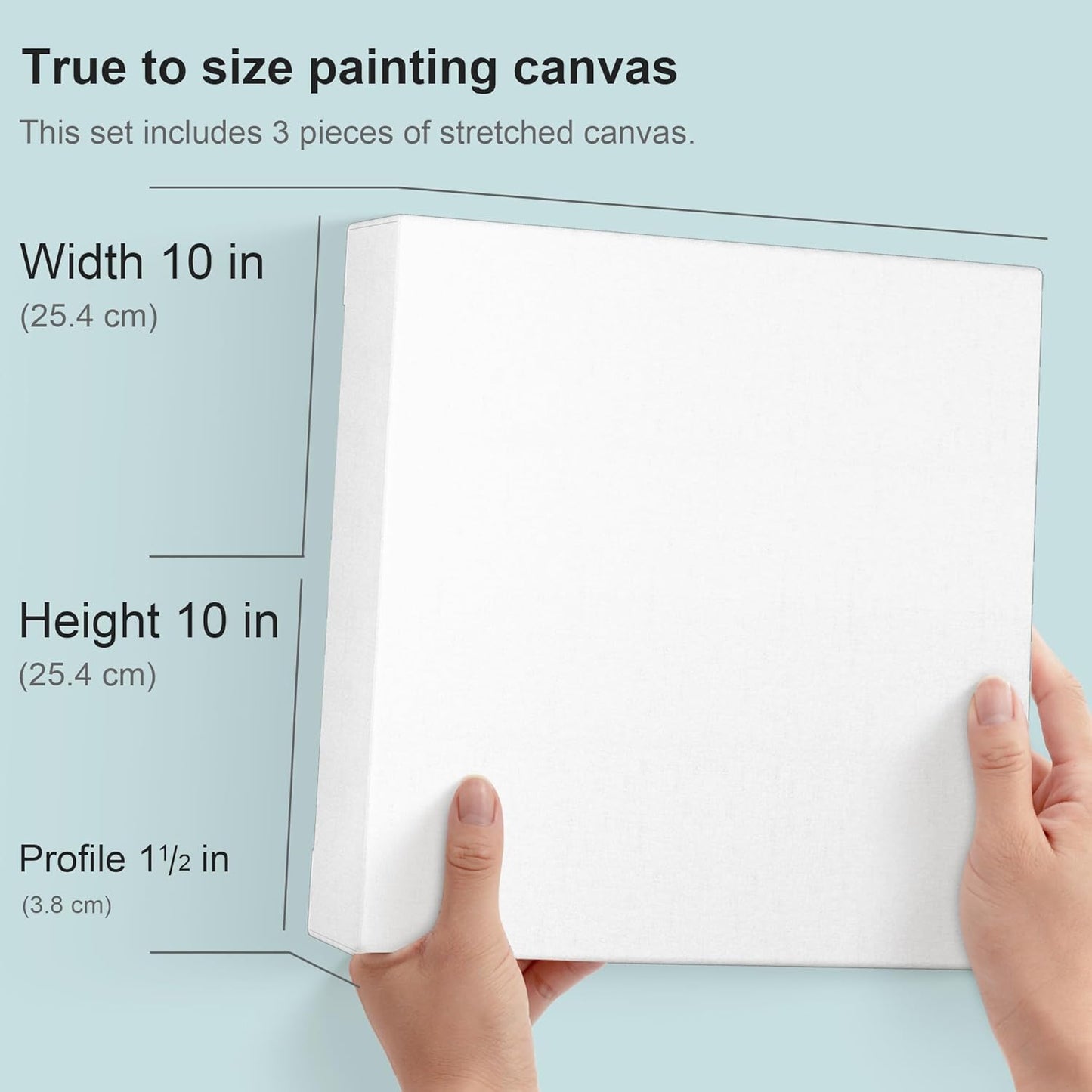 PHOENIX 10x10 Inch 3 Pack Gallery Canvas - 1.5 in Thick Square Canvases for Painting - Deep Edge 100% Cotton 11 Oz. Gesso Primed White Blank Professional Canvas Oil & Acrylic Paints