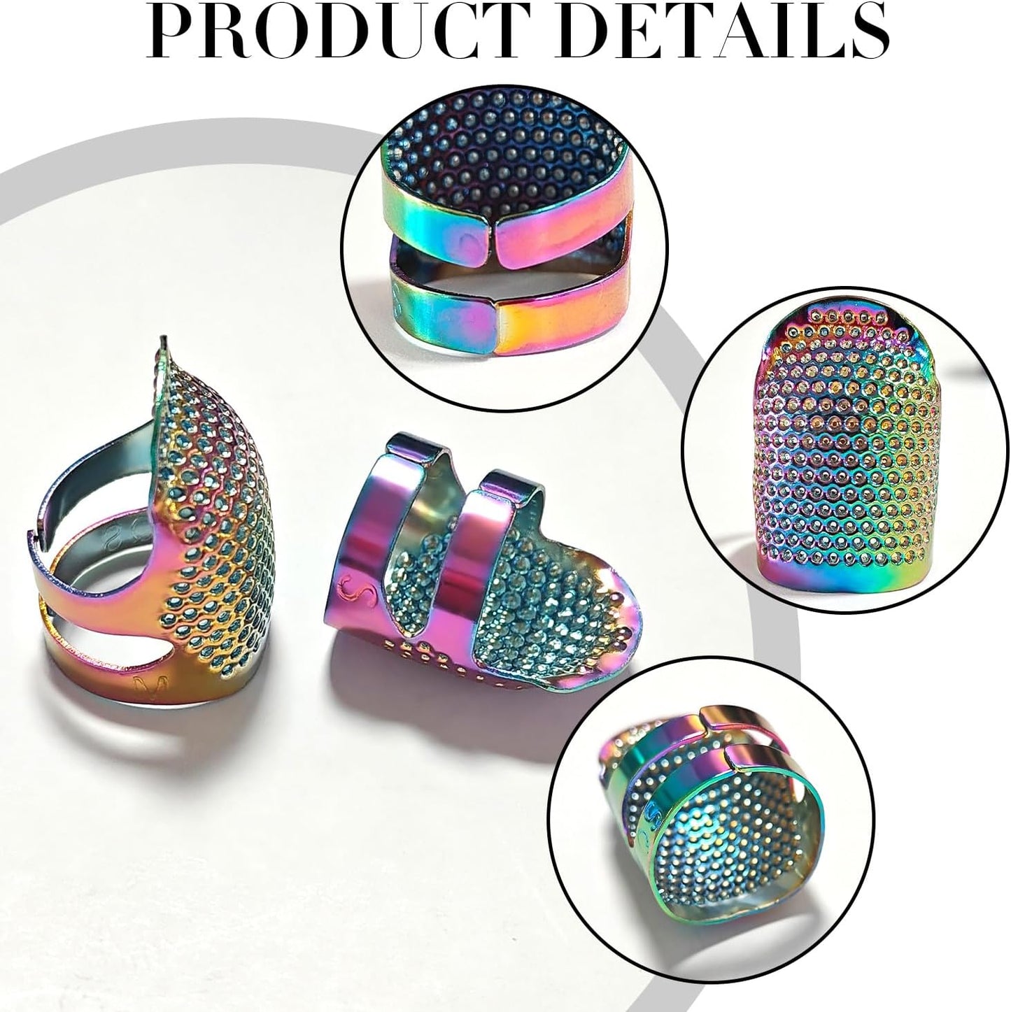 FR 4 Pack (2 Sizes, S/M) Sewing Thimble Finger Protector, Adjustable Finger Metal Shield Protector Pin Needles Sewing Quilting Craft Accessories DIY Sewing Tools Needlework Dazzle