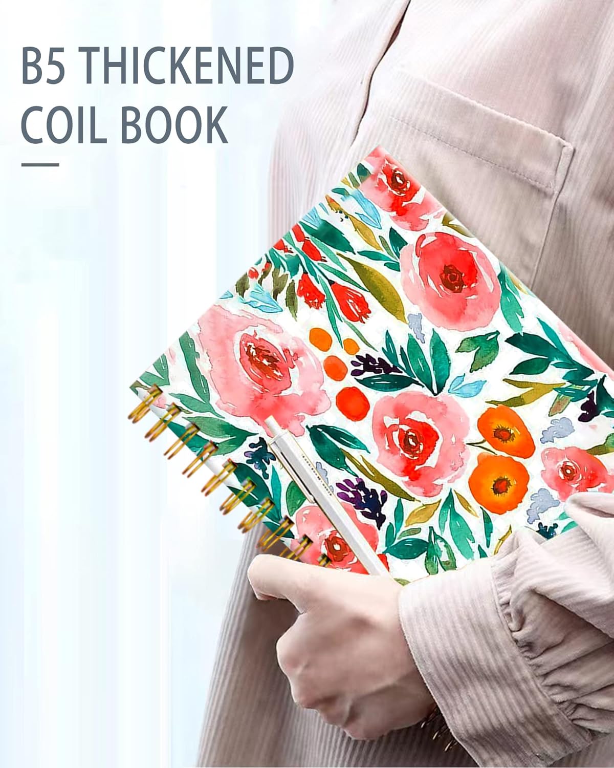 iampanda Spiral Journal Notebook,Cute Strong Twin-Wire Binding with Premium Paper for Girl Women,60 Sheets A5 College Ruled Notebook/Journal,Perfect for School Office Home Gifts,Watercolor Rose Floral