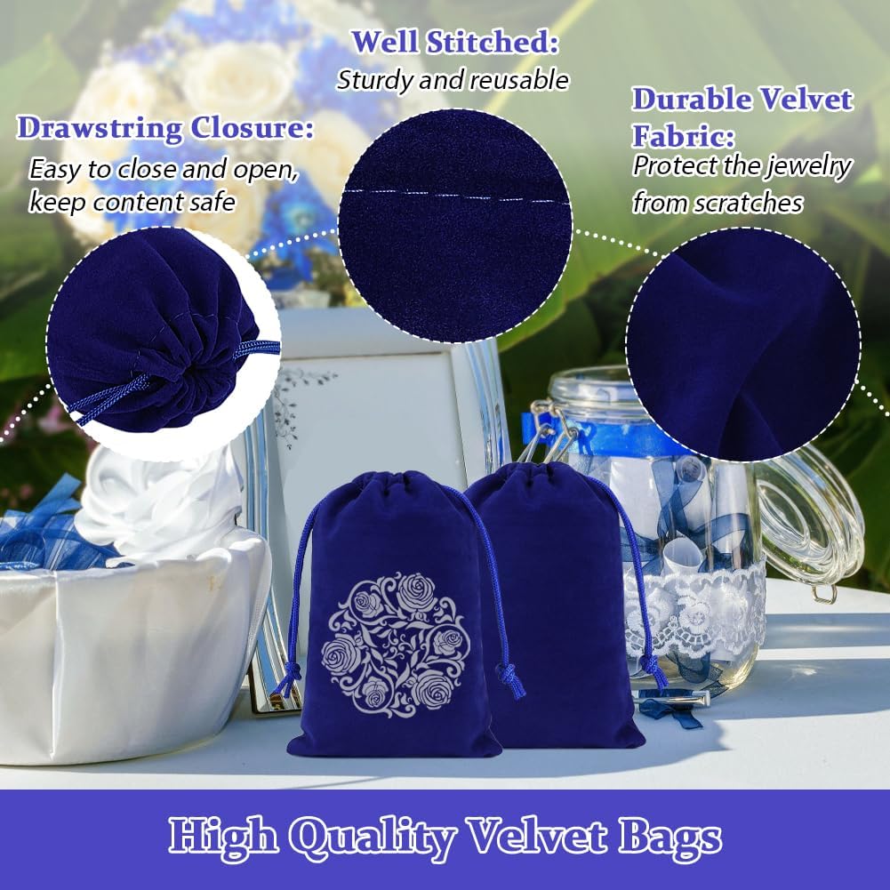 Shintop 20pcs Velvet Gift Bags, 4x6inch Blue Jewelry Bags Drawstring Coin Pouches for Dice Custom Packaging