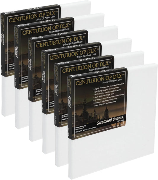 Centurion Deluxe Professional Oil Primed Linen Stretched Canvas, 11oz Linen, 30x30 - Box of 6, 0.67" Deep Canvases, Kiln-Dried Stretchers, Back Stapled, Premium Medium Weight Canvas for Oil Paintings