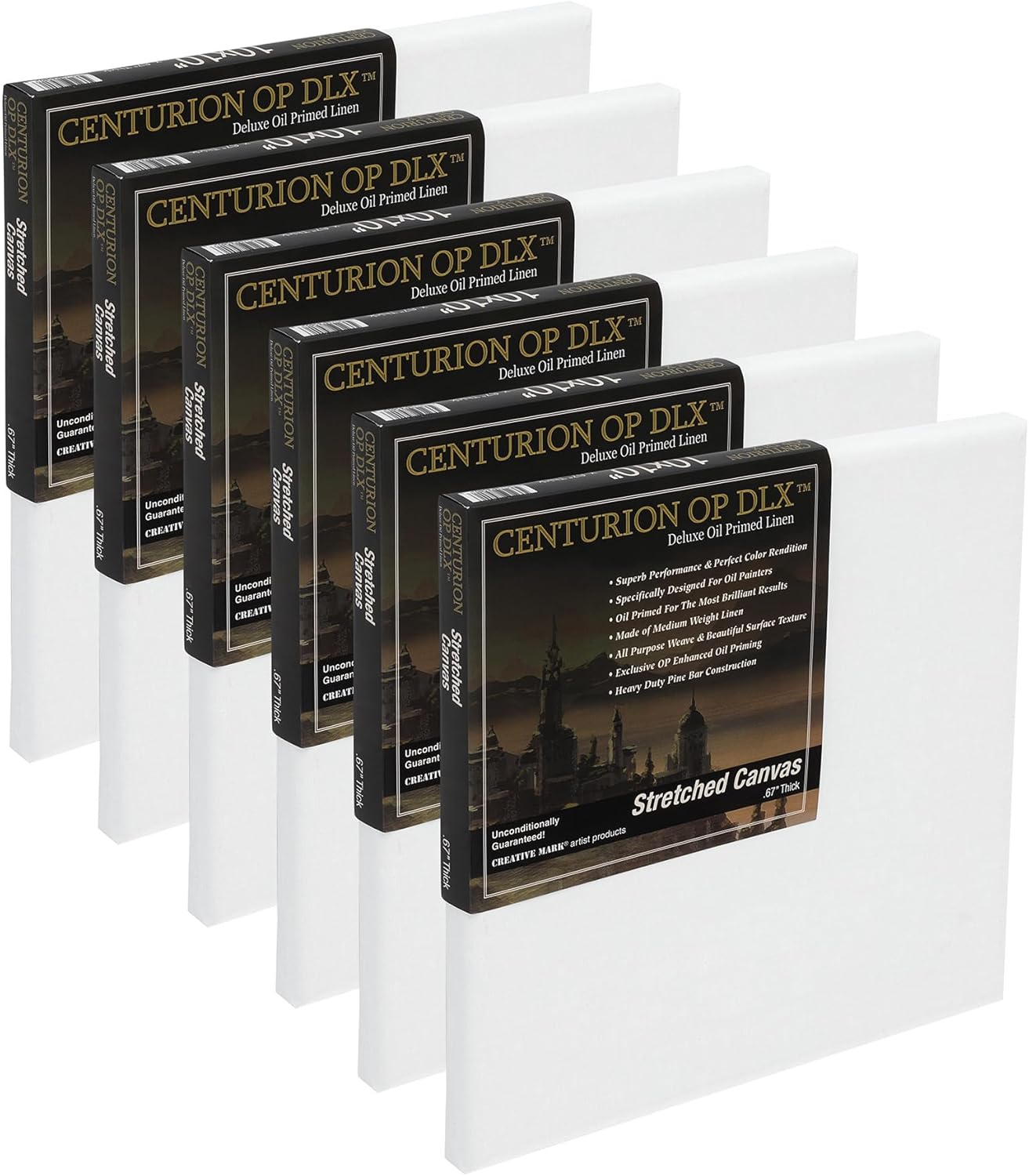 Centurion Deluxe Professional Oil Primed Linen Stretched Canvas, 11oz Linen, 6x6 - Box of 6, 0.67" Deep Canvases, Kiln-Dried Stretchers, Back Stapled, Premium Medium Weight Canvas for Oil Paintings