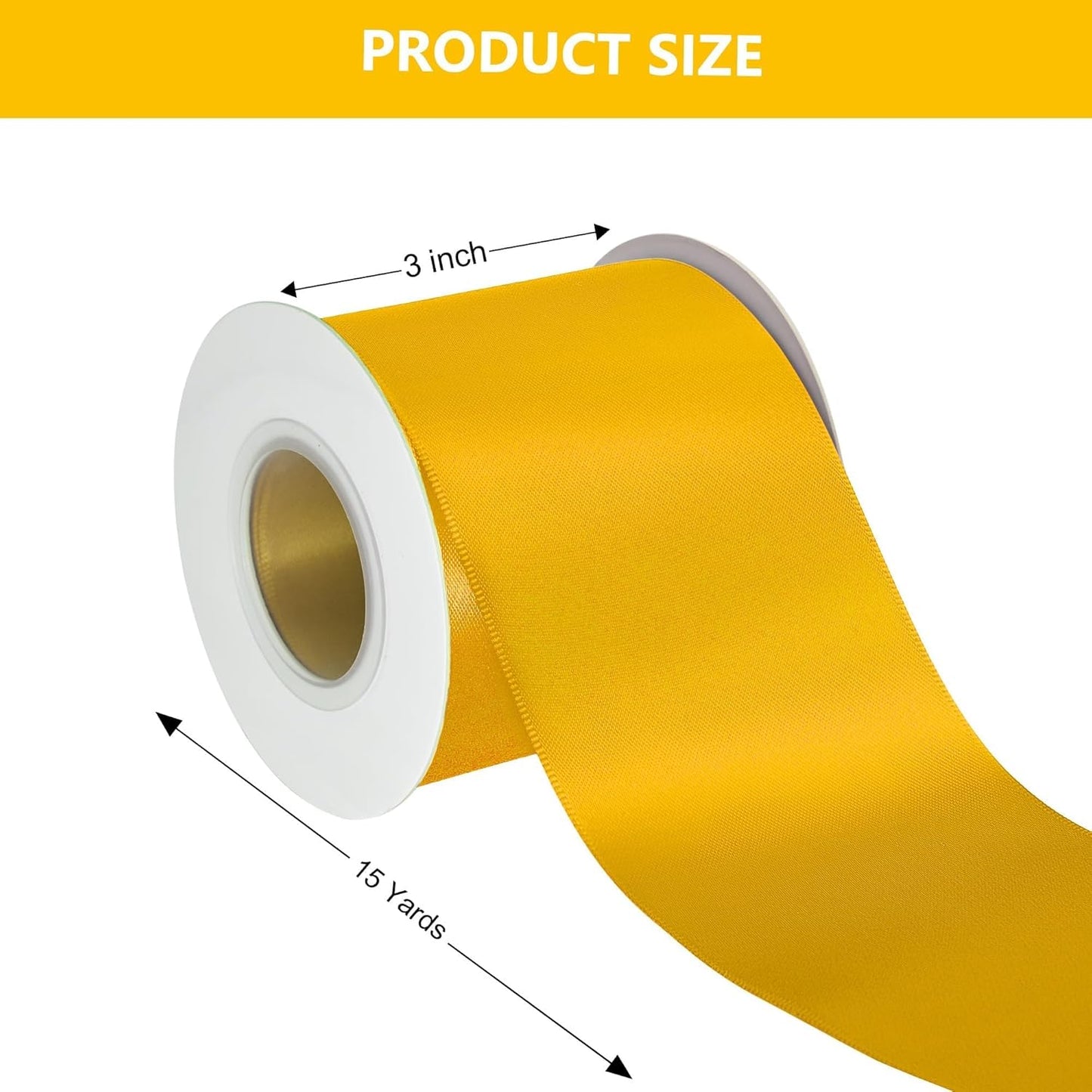 Yellow Satin Ribbon 3 Inch X 15 Yards Solid Color Double Faced Ribbons Perfect for Crafts Wedding Decor Bow Making Arts Sewing and More