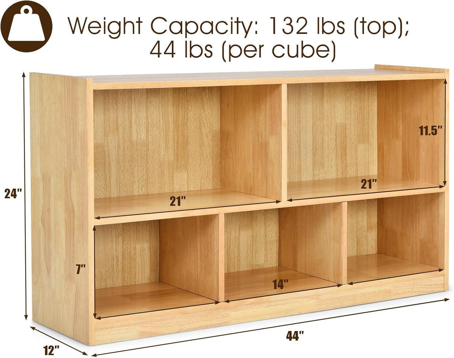 Tangkula 5 Cube Bookcase, 2 Tier Wooden Storage Open Bookshelf, Multipurpose Display Storage Cabinet for Living Room, Bedroom, Hallway, Kid's Playroom, Reading Nook (Yellow)