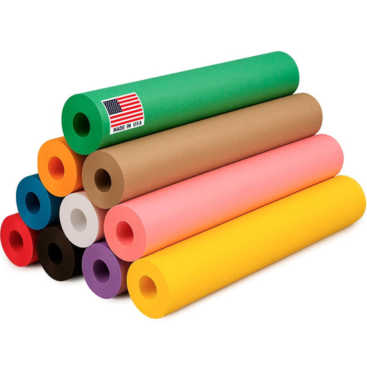 18" x 1200" (100 ft) Pack of 10 Rolls USA-Made Multi-Color Kraft Paper Rolls, 45 lbs/66 GSM – Colored Kraft Paper for Packing, Crafts, DIY Projects, Gift Wrapping – Non-Toxic, Safe for Kids
