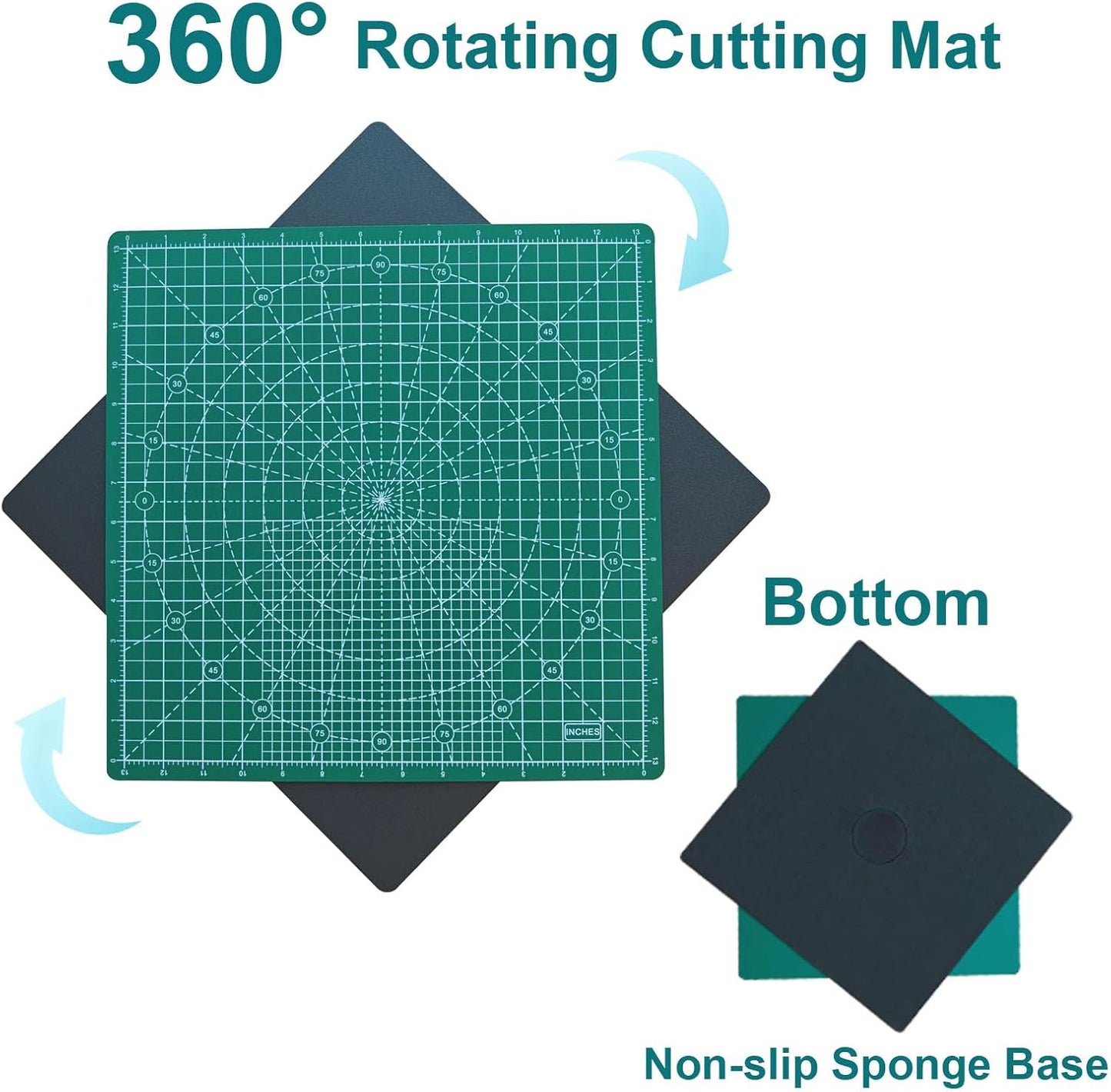 Rotating Cutting Mat 13"x13" Grid, Self Healing Cutting Mat for Quilting,Sewing,Fabric,Sewing Supplies Mat with 360 Degree Rotating Anti-slip Base