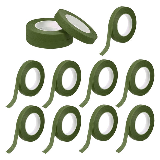 MECCANIXITY 12 Rolls Floral Tapes, 30 Yard x 1/16 in Florist Crepe Flowers Bouquets Tape Adhesive Waterproof for Flower Arranging Wrapping, Grass Green