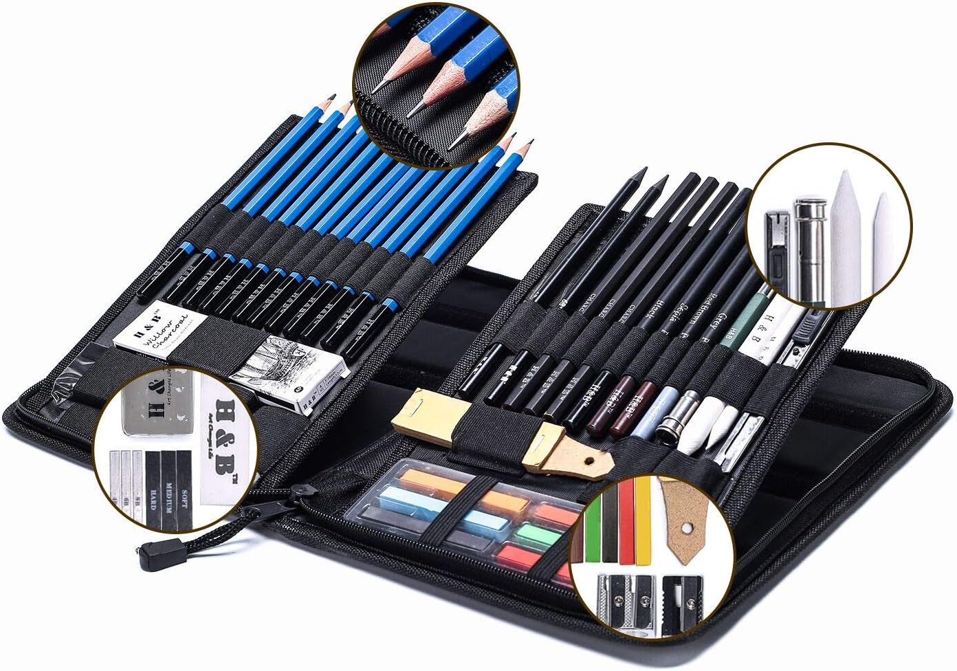 H & B 48 Professional Sketching Pencils and Drawing Kits, Including Sketching Pads, Graphite Pencils, Pencil Sharpener and Eraser, Artist's Art Supplies for Artists Beginner Adults