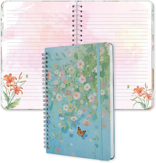 SIIXU Floral Decorated Notebook A5, Unique Colorful Flower Design Journal with Patterned Inner Pages for Writing, Small, Lined,