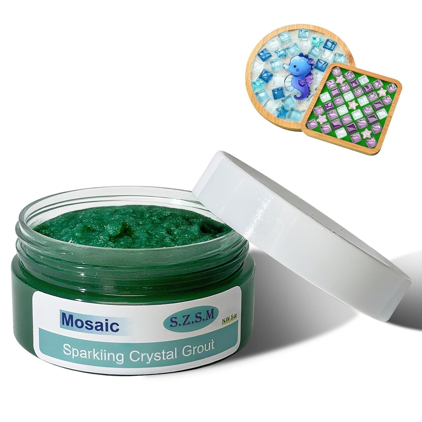Mosaic Grout for Crafts, Sparkling Colorful Crystal Sealant is Specially Designed for Use in Mosaic Kits for Adult to Decorate Tessellated Coasters, Table Tops, Walls and Vases, Green, 5 oz