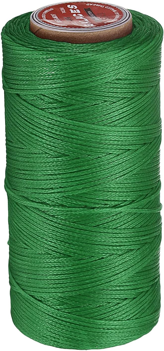 uxcell Flat Leather Sewing Waxed Thread, 140m / 153 Yards Polyester Wax String, 300D Wax Stitching Cord for Leather Crafts, Bookbinding, Bracelets Braided, Dark Green