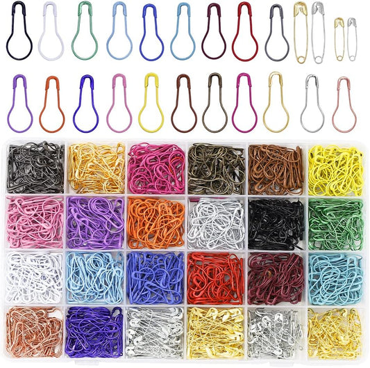 1200 Pcs 22 Colors Metal Safety Pins,Bulb Gourd Pins Pear Shaped Pins for Knitting Stitch Markers, Sewing Clothing DIY Craft Making with Storage Box