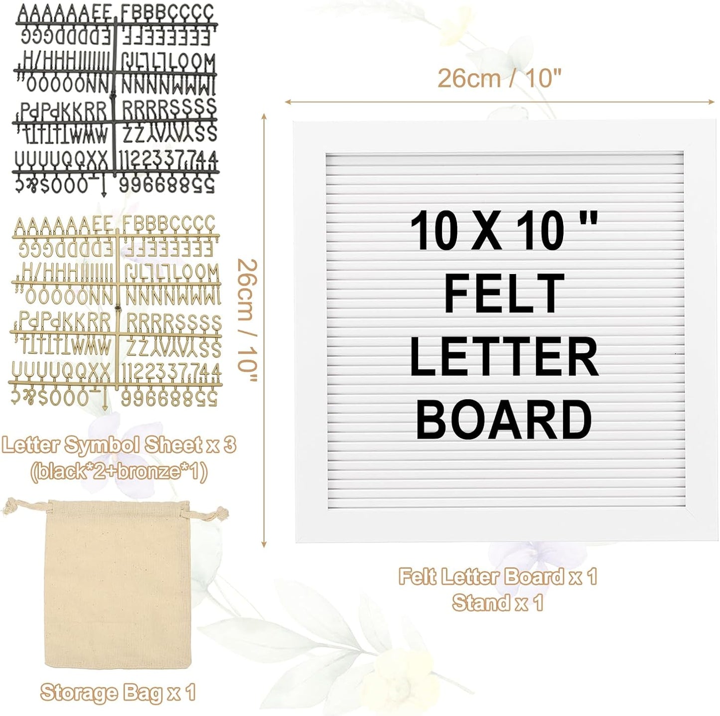 PATIKIL Felt Letter Board, 10x10Inches White Wooden Changeable Message Board with Storage Bag Stand for Kitchen Menu Classroom Farmhouse Decor Notes, Black Bronze