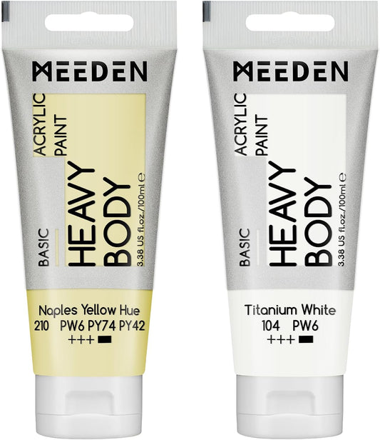 MEEDEN Acrylic Paint Naples Yellow Hue: Bundled with Titanium White Color - 100ml/3.38oz x 2 Bulk Heavy Body Acrylic Paint Tubes for Art Craft Painting