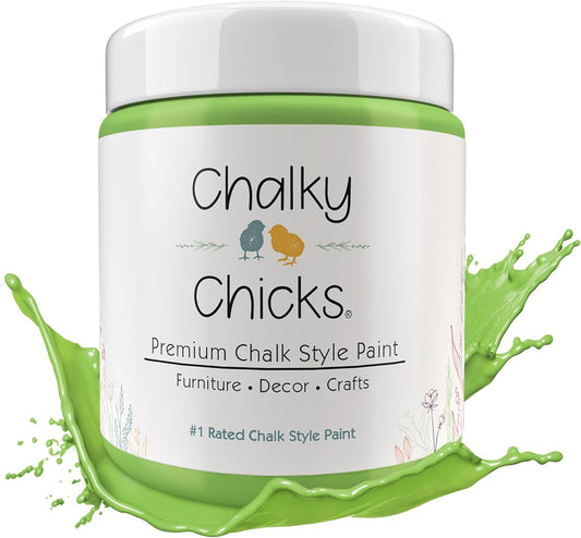 Chalky Chicks All-in-One Chalk Paint for Furniture or Cabinet - 16 Fl Oz - Matte Finish Pistachio (Lime Green) for Metal, Wood Furniture Paint - No Sanding All-in-One for Home Decor & Crafts, USA Made