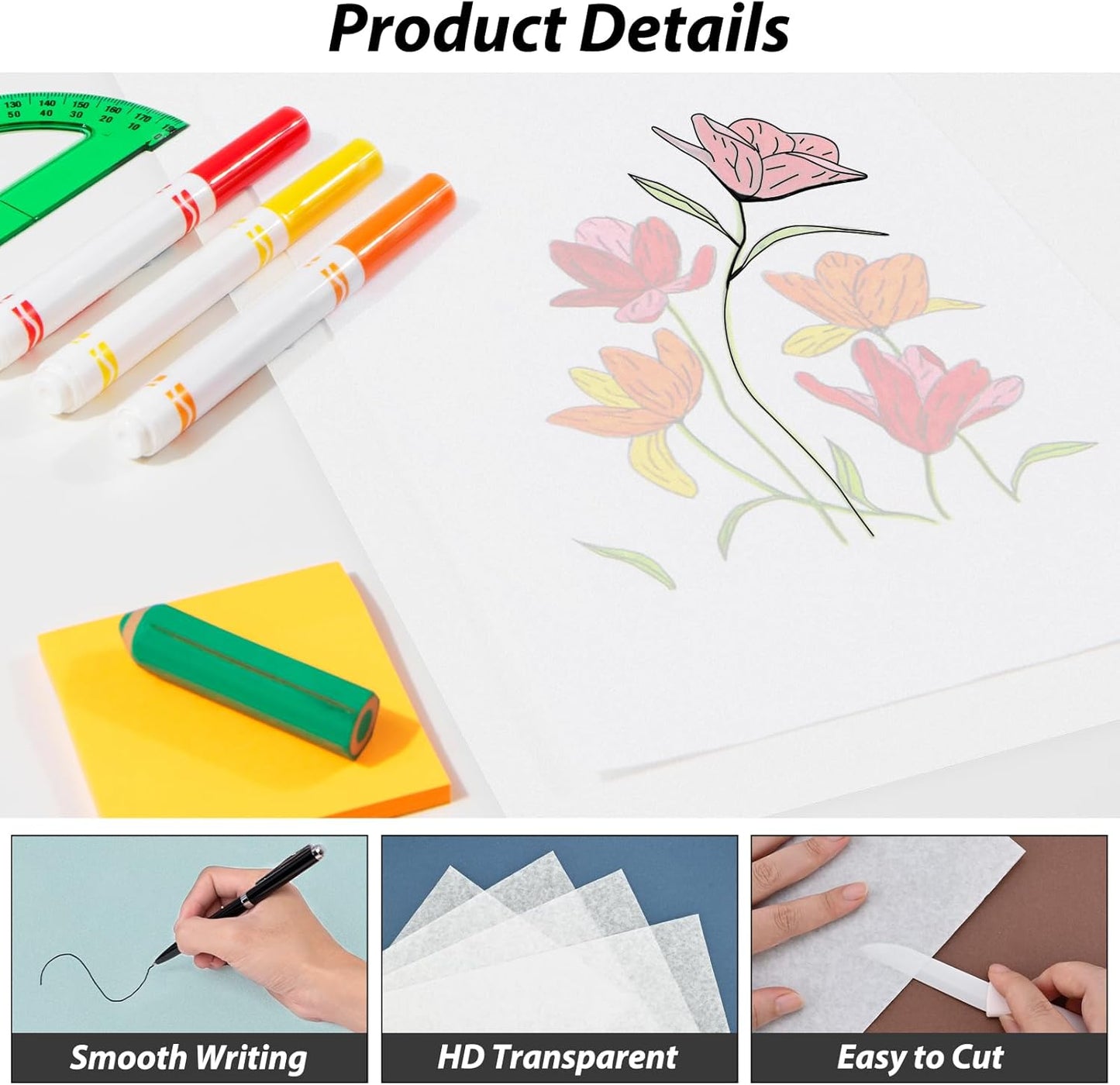 Tracing Paper Roll 24 Inches x 30 Yards, Trace Paper White ‌Translucent‌ Pattern Paper Tracing Paper for Drawing, Sewing, Sketch