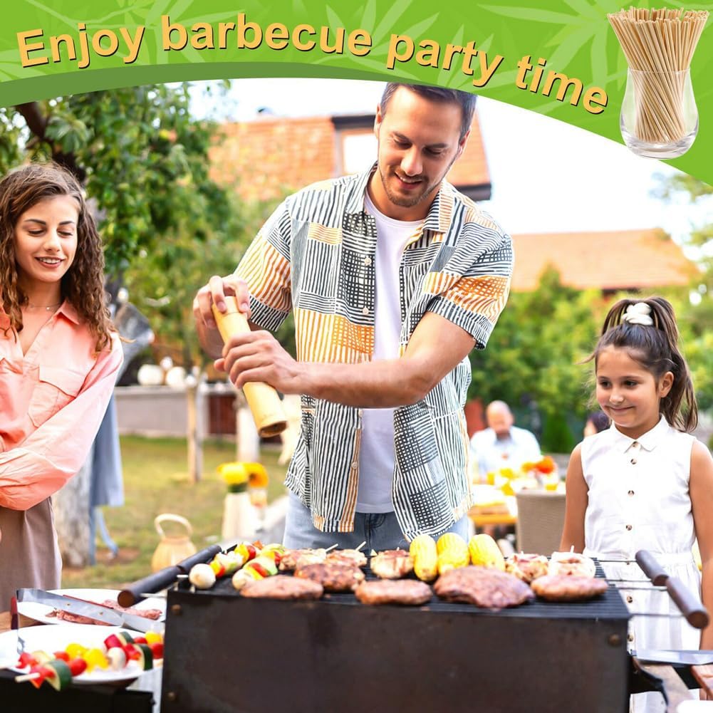 300 Pcs 6 inch Natural Bamboo Skewers, Φ=4mm, PEOUWNES Food Sticks for Appetiser, BBQ, Fruit，Cocktail, Grilling Kebabs, Bouquet, Chocolate Fountain, Corn Dog, Kitchen, Barbecue, Crafting and Party
