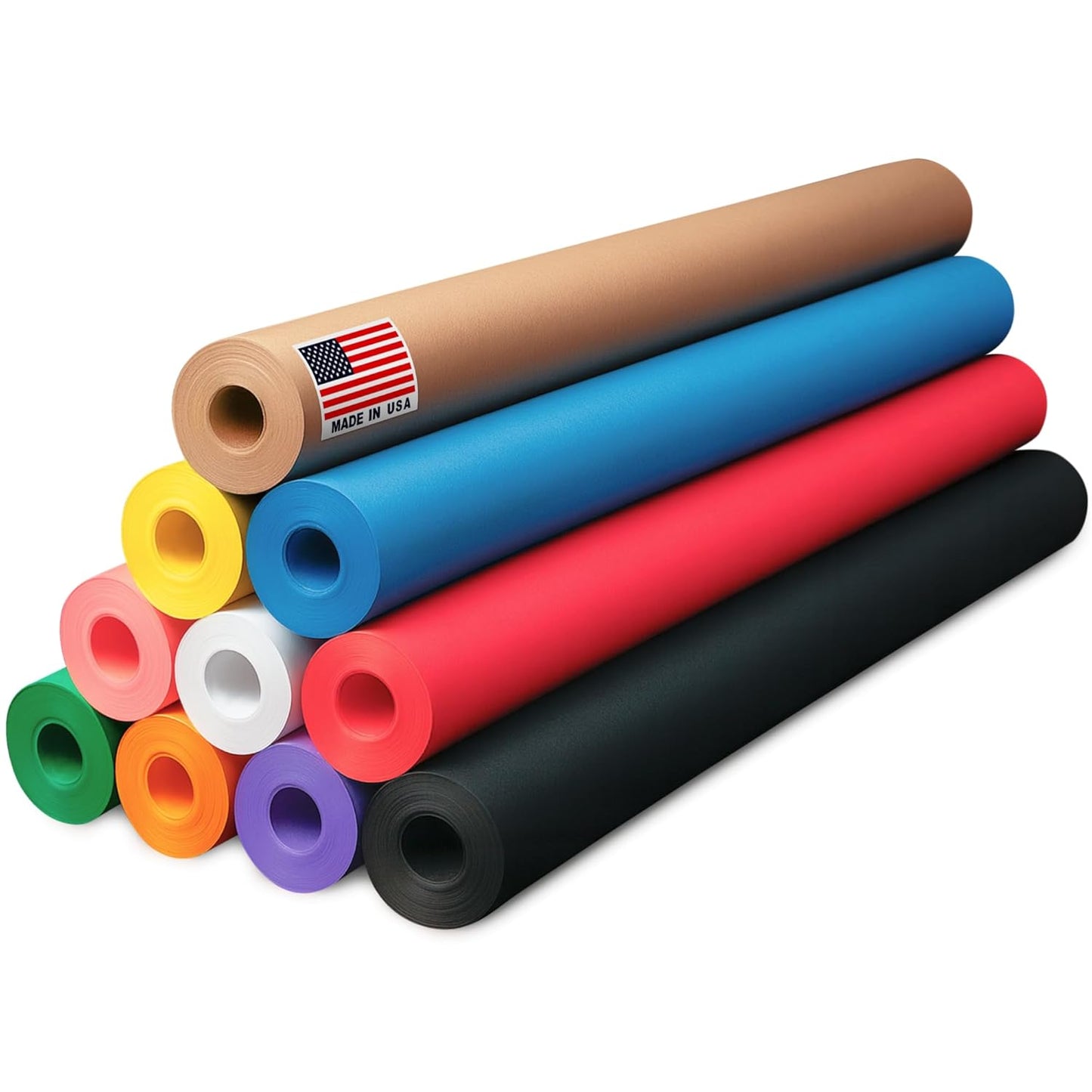 24" x 1200" (100 ft) Pack of 10 Rolls USA-Made Multi-Color Kraft Paper, 45 lbs/66 GSM – Colored Kraft Paper for Packing, Crafts, DIY Projects, Gift Wrapping – Non-Toxic, Safe for Kids