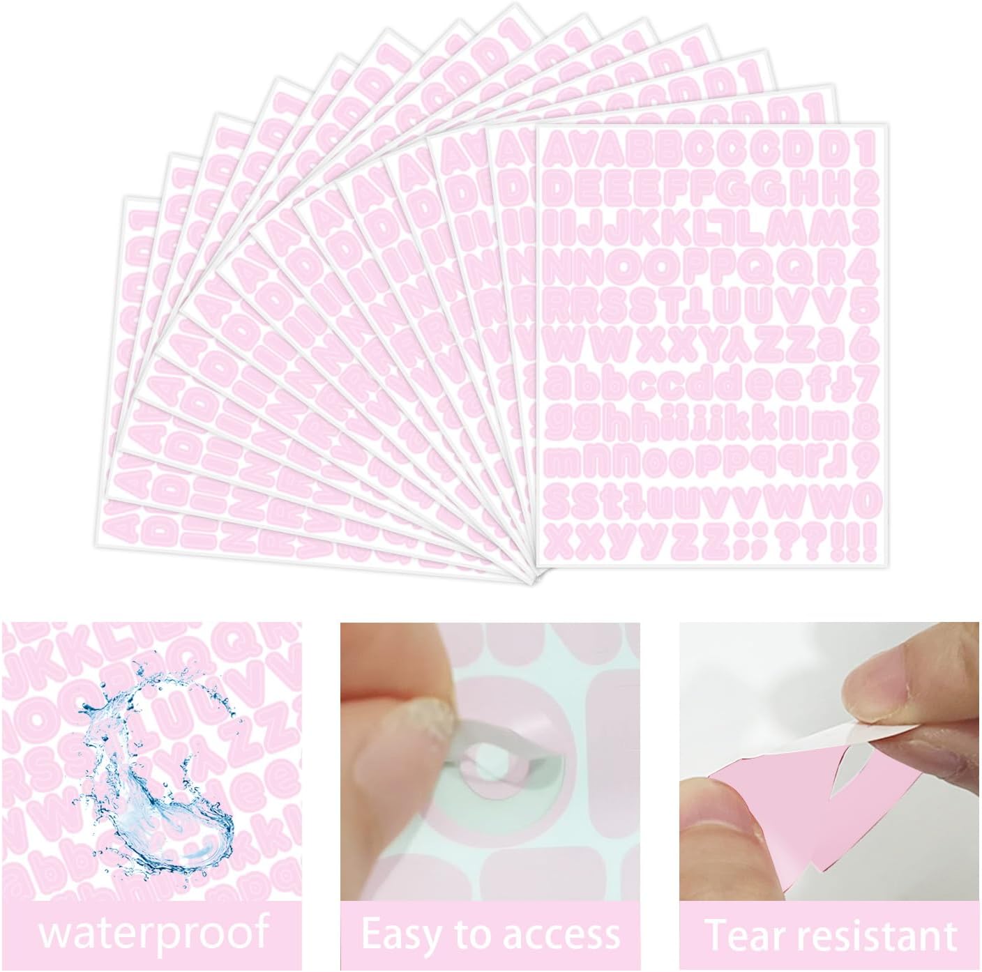 Starboling Pink Alphabet Stickers, 1/2 inch, 10 Sheets, Self-Adhesive Vinyl, Minimalist Style, Perfect for Labels & Decor