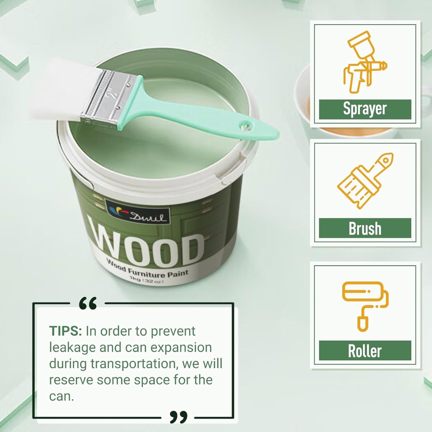 DWIL Matte Finish Furniture Paint - 5 Oz Wood Paint for Cabinets, Doors, Tables, and Dressers Refinishing - Water-Based, Non-Toxic & Odorless, Easy to Apply(Cardamom Green)-Trial Pack