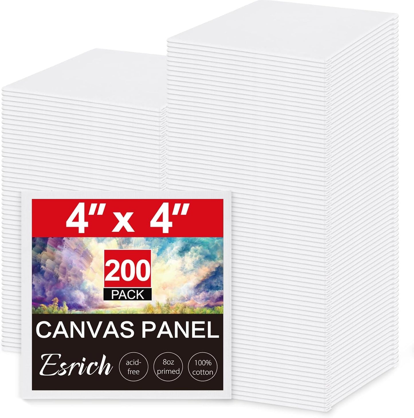 ESRICH Mini Canvases for Painting,4x4In Canvas in Bulk 200Pack Small Canvas Panels Cotton Paint Canvas Primed Acid Free Blank Canvas Boards for Oil Paint,Watercolor,Acrylic Paint,Gouache&Tempera.