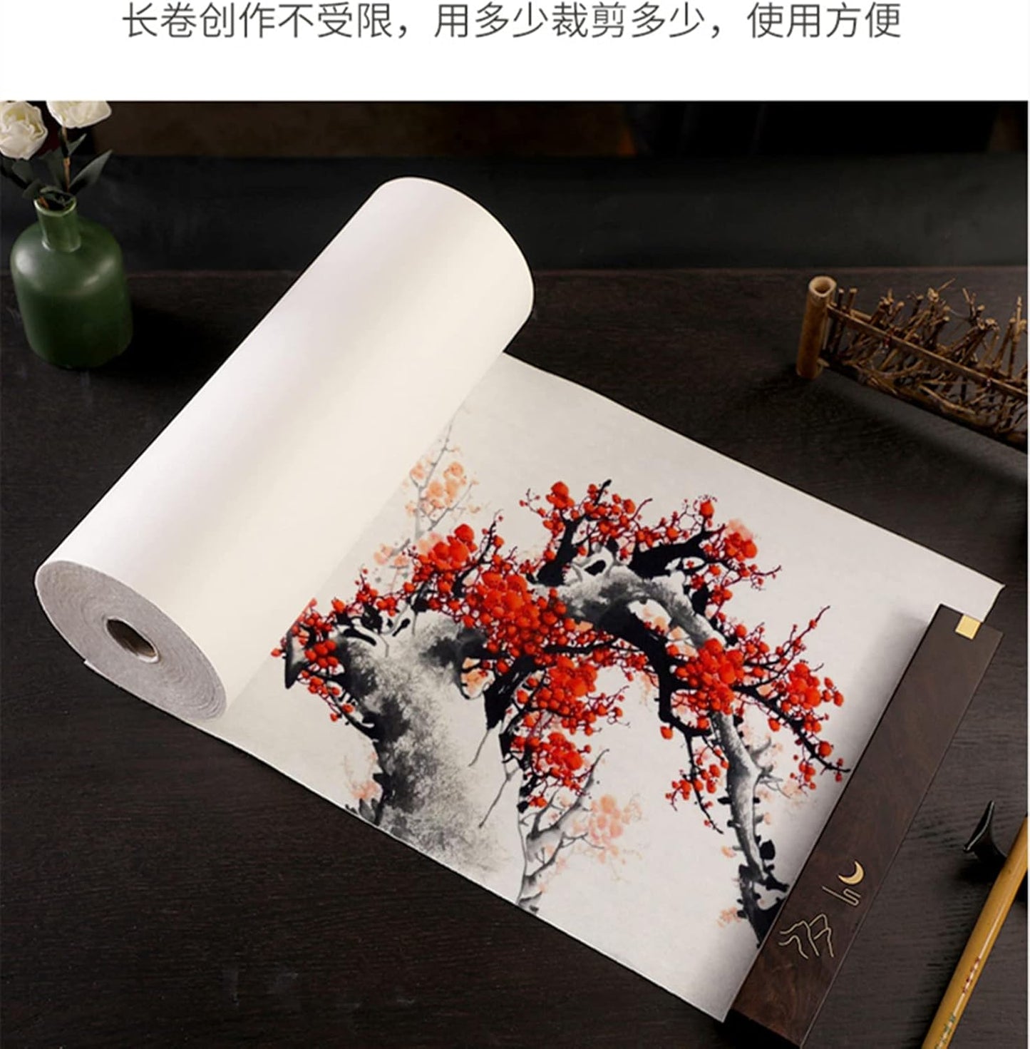 MEGREZ Roll Pack Xuan Paper Thicken Calligraphy Xuan Paper Sumi Paper for Practice Chinese Japanese, 35cm x 100m(13.8in x 328ft), Half Raw Ripe Xuan Paper, White