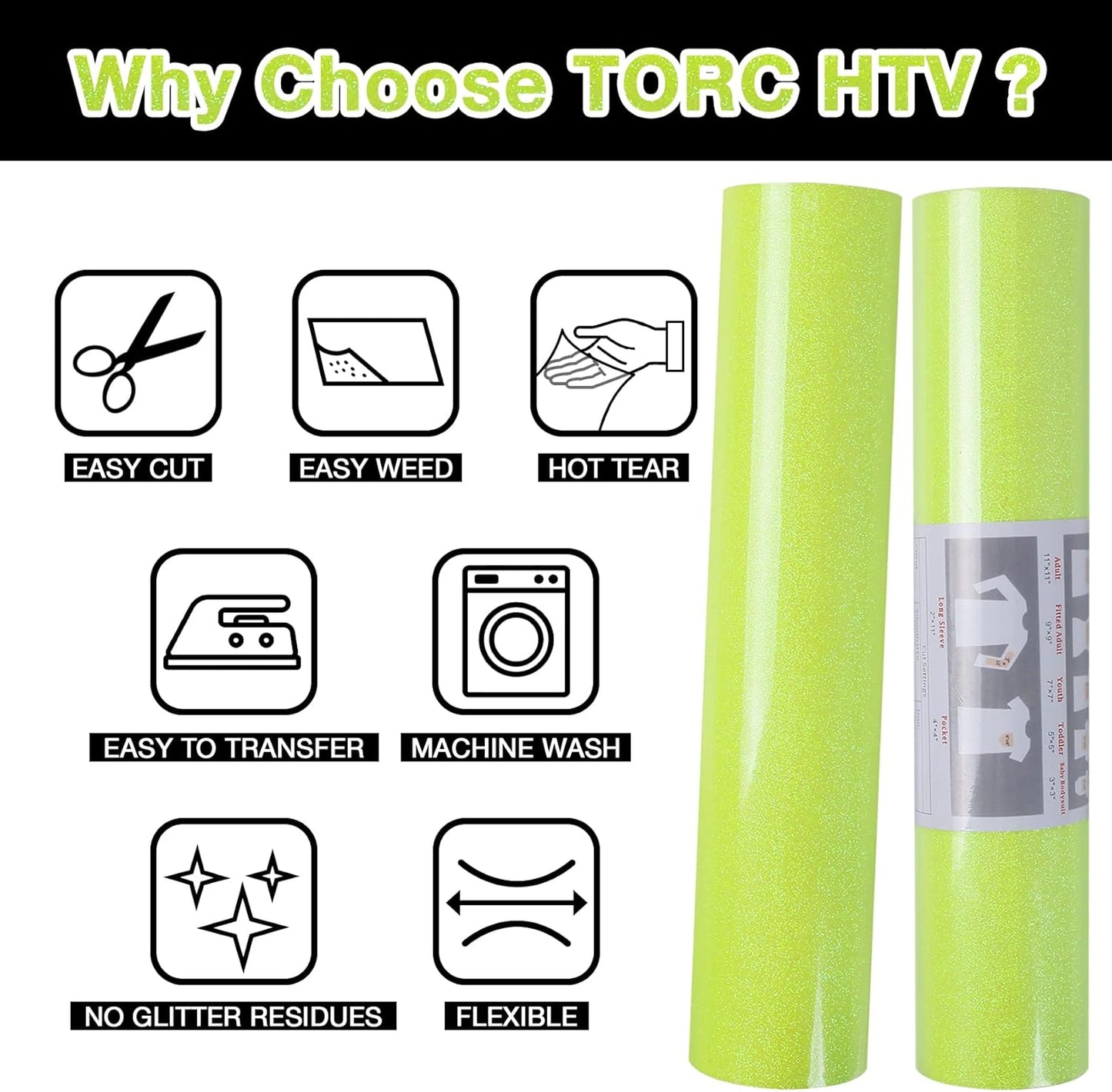 TORC Yellow Glitter HTV Heat Transfer Vinyl Large Roll 12 inch x 20 ft Sparkly Iron on Vinyl for T Shirts Crafts