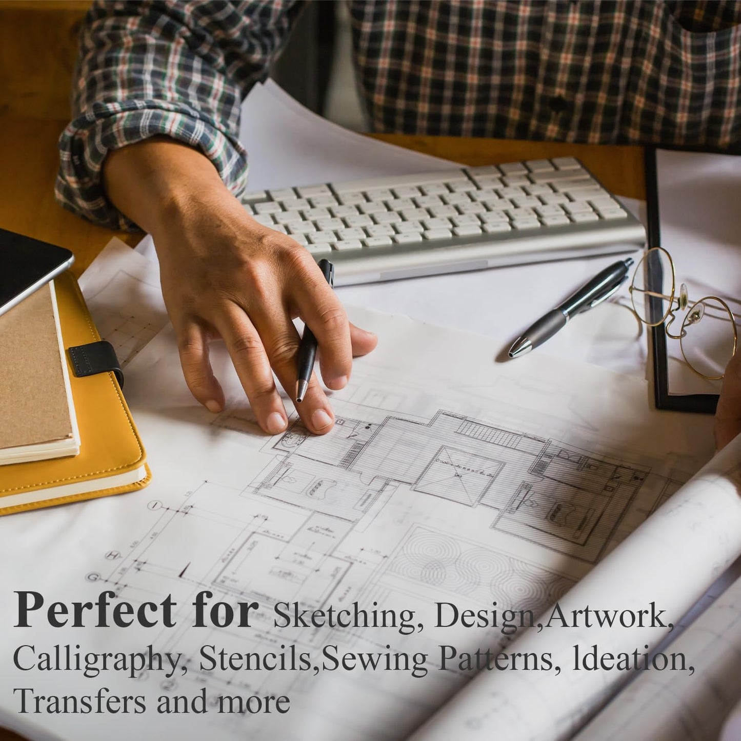 SuFly Tracing Paper Roll 18 Inch Wide x 30 Yards - Smooth Transparent 30lb/50gsm Trace Paper Roll for Drawing, Sketching, Sewing Patterns & Technical Drafts.