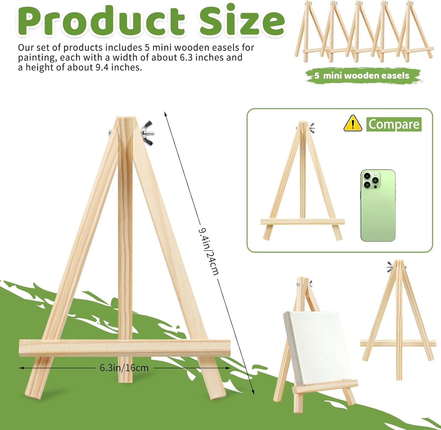 TKOnline 5PCS 9 Inch Wood Easels, Easel Stand for Painting, Art Craft Painting Party Easel, Tabletop Easels, Tripod, Canvas Photo Picture Sign Holder