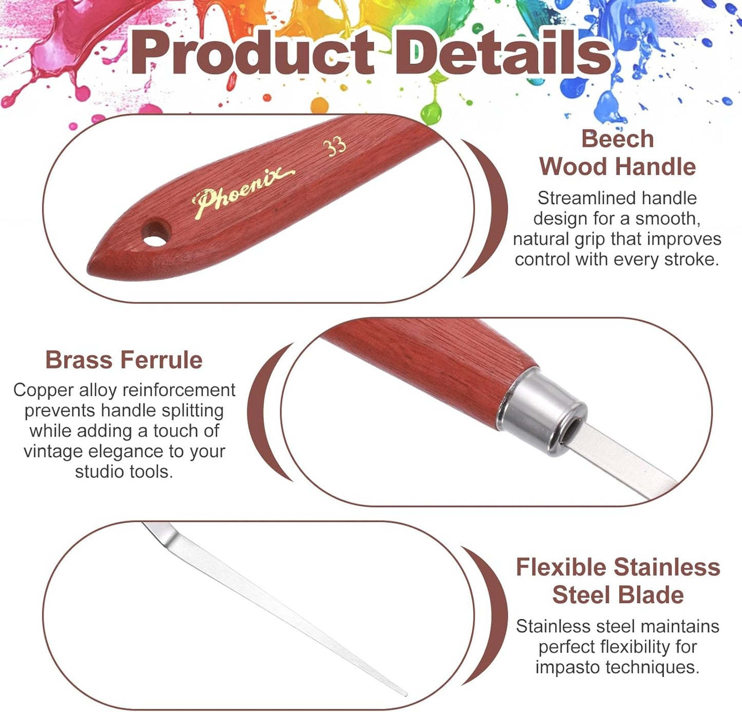 MECCANIXITY Pack of 1 Palette Knife No.33, 8.3" Long Palette Knives with Stainless Steel Flexible Spatula Pallet Knife and Wood Handle for Scraping, Mixing, Oil Acrylic Painting Canvas