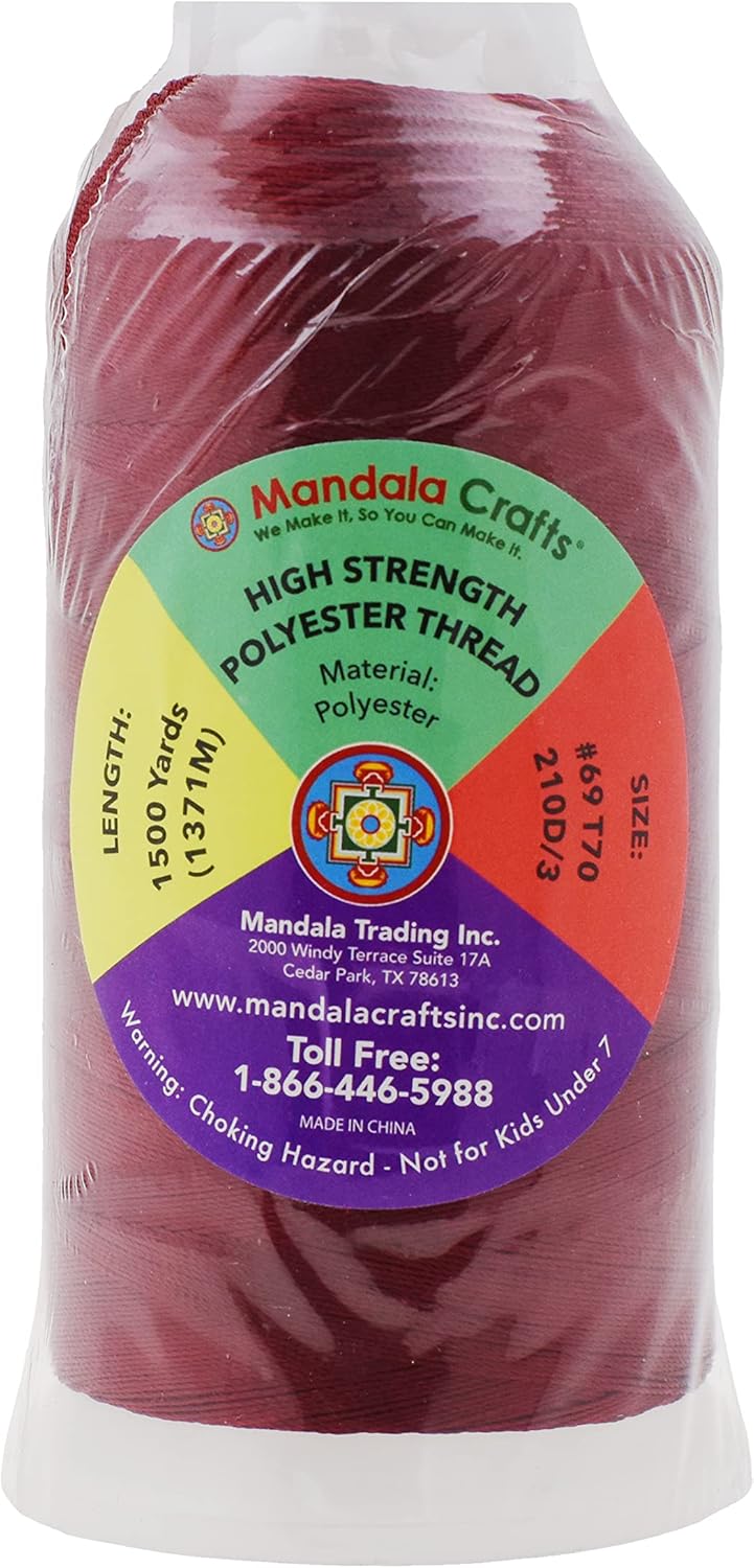 Mandala Crafts Maroon Heavy Duty Thread -1500 Yds Tex 70 Thread for Sewing Drapery Jeans Leather Hair - Bonded Polyester Thread Outdoor Marine Upholstery Threads