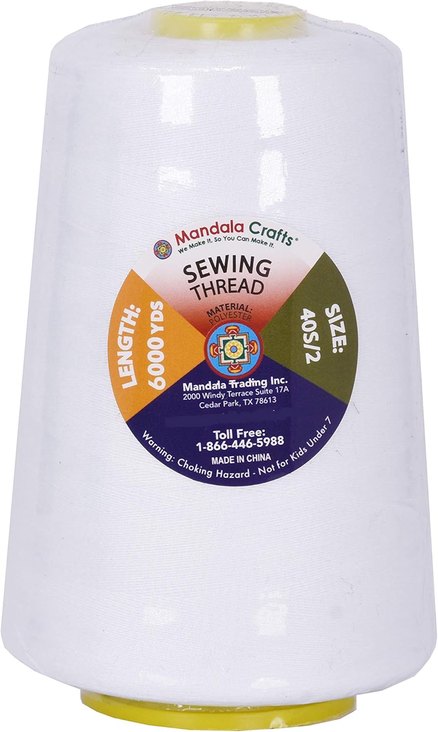 Mandala Crafts 4 Pack of Serger Threads Cones Spools - 40S/2 24000 Yards Polyester White Threads for Sergers Machine and Overlock Quilting Sewing Machine