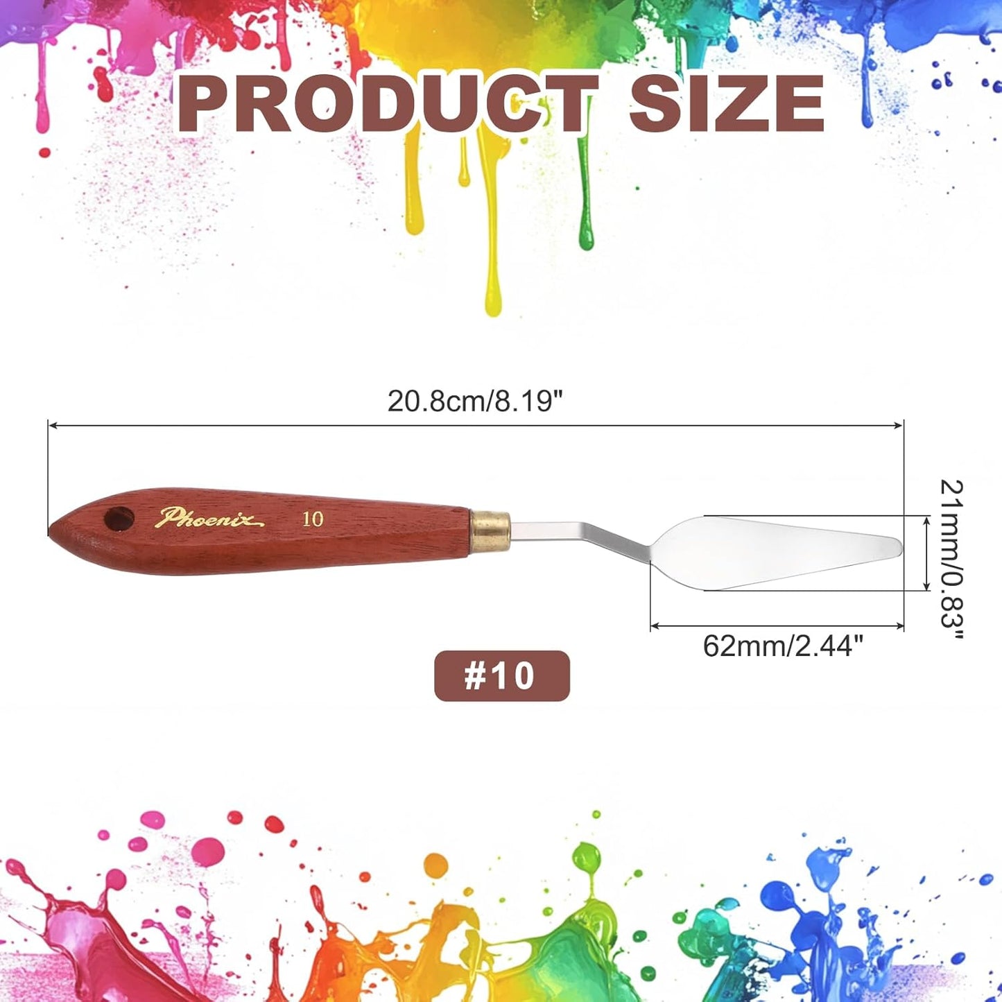 MECCANIXITY Pack of 1 Palette Knife No.10, 8.2" Long Palette Knives with Stainless Steel Flexible Spatula Pallet Knife and Wood Handle for Scraping, Mixing, Oil Acrylic Painting Canvas