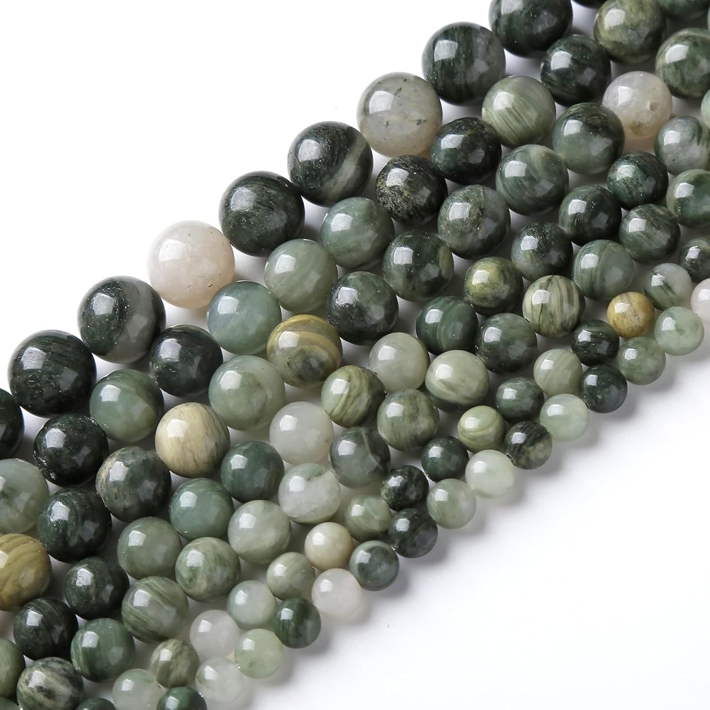 36pcs 10mm Natural Green Hair Quartz Stone Beads for Jewelry Making DIY Bracelet Necklace Accessories 15" Energy Healing Power Round Stone Beads (10mm, Green Hair Quartz)