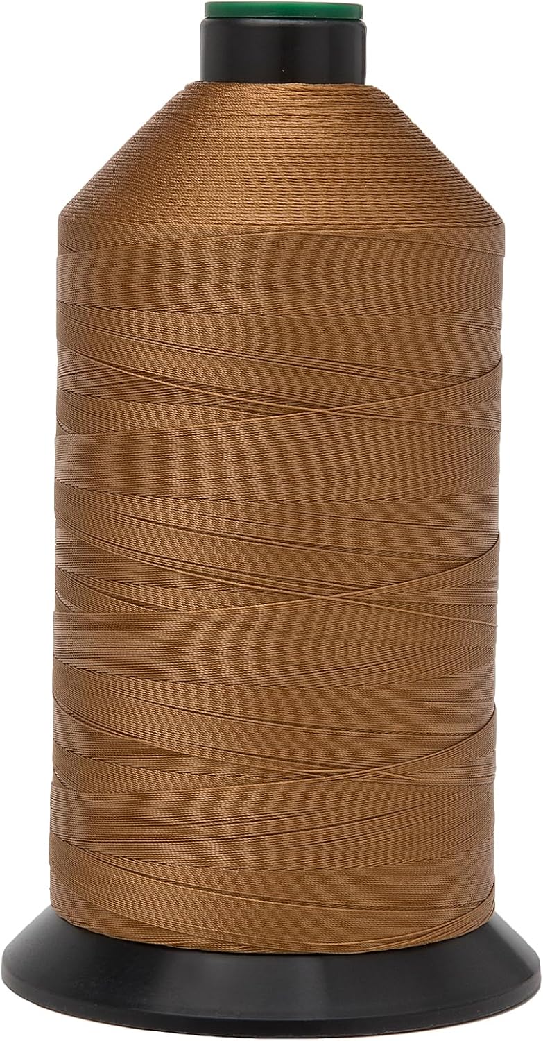 Extra Strong Bonded Nylon Thread #69 Tex70 – 16 OZ, 6000yds, Versatile Stitching Solution for Leather, Upholstery, Canvas Repair and More (Caramel)