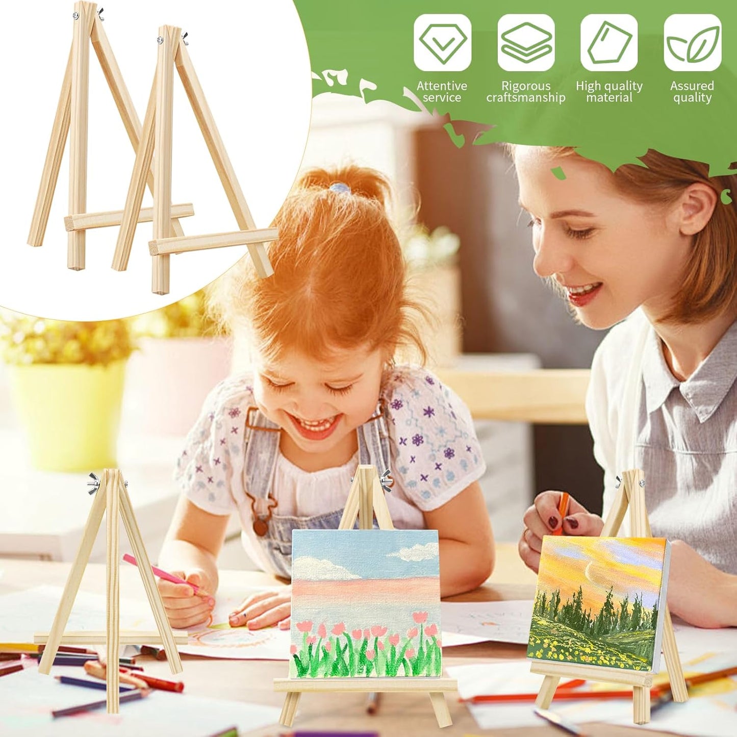 TKOnline 5PCS 9 Inch Wood Easels, Easel Stand for Painting, Art Craft Painting Party Easel, Tabletop Easels, Tripod, Canvas Photo Picture Sign Holder